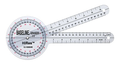 Baseline HiRes 360 degree clear plastic goniometer, 12 inches