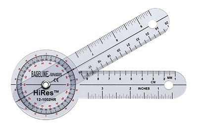 Baseline HiRes 360 degree clear plastic goniometer, 6 inches