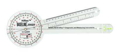 Baseline Absolute+Axis 360 degree HiRes clear plastic goniometer, 12 inches